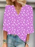 Women Floral Half Sleeve Blouse Summer V Neck Daily Casual Top