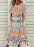 Women Floral Half Sleeve Summer Printing Dress Crew Neck Daily Casual Maxi A-Line Dress