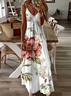 Women Floral Sleeveless Summer Printing Dress V Neck Daily Casual Maxi Slip Dress X-Line Dress
