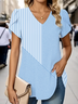 Women Striped Short Sleeve Tee T-shirt V Neck Printing Casual Summer Graphic Tee Top