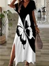 Women Butterfly Short Sleeve Summer Printing Dress V Neck Daily Casual Maxi X-Line Dress