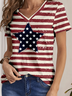 Women Star Short Sleeve Tee T-shirt V Neck Printing Casual Summer Graphic Tee Top