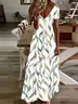 Women Floral Short Sleeve Summer Printing Dress V Neck Daily Casual Maxi X-Line Dress