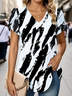 Women Abstract Short Sleeve Tee T-shirt V Neck Printing Casual Summer Graphic Tee Top