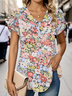 Women Floral Short Sleeve Tee T-shirt V Neck Printing Casual Summer Graphic Tee Top