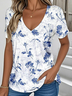 Women Floral Short Sleeve Tee T-shirt V Neck Casual Summer Top