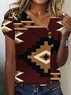 Women Geometric Short Sleeve Tee T-shirt Asymmetrical Buckle Vintage Summer Top