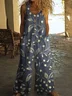 Women Floral Crew Neck Sleeveless Casual Summer Jumpsuit