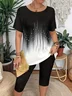 Women Abstract Short Sleeve Tee T-shirt Crew Neck Casual Summer Graphic Tee Top