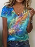 Women Abstract Short Sleeve Tee T-shirt V Neck Printing Casual Summer Graphic Tee Top
