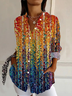 Women Abstract Long Sleeve Shirt Spring/Fall Buckle Shirt Collar Daily Casual Top