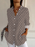 Women Geometric Long Sleeve Shirt Spring/Fall Buckle Shirt Collar Daily Casual Top