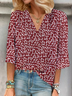 Women Floral Three Quarter Sleeve Blouse Spring/Fall Printing V Neck Daily Casual Top