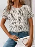 Women Abstract Stripes Short Sleeve Tee T-shirt Crew Neck Printing Casual Summer Graphic Tee Top