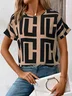Women Geometric Short Sleeve Tee T-shirt Crew Neck Printing Casual Summer Graphic Tee Top