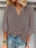 Women Geometric Three Quarter Sleeve Blouse Spring/Fall Printing V Neck Daily Casual Top