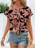 Women Geometric Short Sleeve Tee T-shirt Crew Neck Printing Casual Summer Graphic Tee Top
