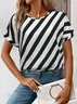 Women Striped Short Sleeve Tee T-shirt Crew Neck Printing Casual Summer Graphic Tee Top