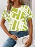 Women Geometric Short Sleeve Tee T-shirt Crew Neck Printing Casual Summer Graphic Tee Top