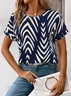 Women Striped Short Sleeve Tee T-shirt Crew Neck Printing Casual Summer Graphic Tee Top