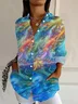 Women Abstract Long Sleeve Shirt Spring/Fall Buckle Shirt Collar Daily Casual Top