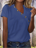 Women Plain Short Sleeve Tee T-shirt Asymmetrical Buckle Vintage Summer Top