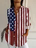 Women Independence Day (Flag) Long Sleeve Shirt Spring/Fall Buckle Shirt Collar Daily Casual Top