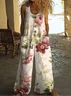 Women Floral Crew Neck Sleeveless Casual Summer Jumpsuit