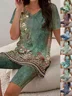 Women Floral Two-Piece Set Daily Short Sleeve Casual Summer Top With Pants Matching Set