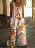 Women Floral Crew Neck Sleeveless Casual Summer Jumpsuit