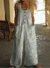 Women Floral Crew Neck Sleeveless Casual Summer Jumpsuit