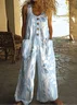 Women Floral Crew Neck Sleeveless Casual Summer Jumpsuit