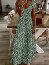 Women Floral Short Sleeve Summer Printing Dress V Neck Daily Casual Maxi X-Line Dress