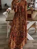 Women Floral Short Sleeve Summer Printing Dress V Neck Daily Casual Maxi X-Line Dress