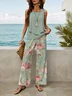 Women Floral Printing Two-Piece Set Daily Sleeveless Casual Summer Top With Pants Matching Set