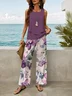 Women Floral Printing Two-Piece Set Daily Sleeveless Casual Summer Top With Pants Matching Set