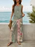 Women Floral Printing Two-Piece Set Daily Sleeveless Casual Summer Top With Pants Matching Set