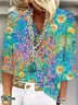 Women Floral Three Quarter Sleeve Blouse Spring/Fall Printing V Neck Daily Casual Top
