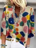 Women Abstract Three Quarter Sleeve Blouse Spring/Fall Printing V Neck Daily Casual Top