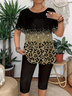 Women Leopard Short Sleeve Tee T-shirt Crew Neck Printing Casual Summer Graphic Tee Top