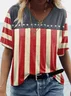 Women Independence Day (Flag) Short Sleeve Tee T-shirt V Neck Printing Casual Summer Graphic Tee Top