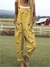 Women Animal Square Neck Gallus Casual Summer Cotton And Linen Jumpsuit