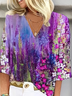 Women Floral Three Quarter Sleeve Blouse Spring/Fall Printing V Neck Daily Casual Top