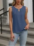 Women Sleeveless Tank Top Camisole Summer Plain Ruched Crew Neck Daily Simple Top