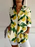 Women Lemon Long Sleeve Shirt Spring/Fall Buckle Shirt Collar Daily Casual Top