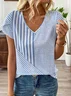 Women Striped Short Sleeve Tee T-shirt V Neck Printing Casual Summer Graphic Tee Top