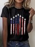 Women Independence Day (Flag) Short Sleeve Tee T-shirt Crew Neck Casual Summer Top