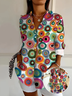 Women Abstract Long Sleeve Shirt Spring/Fall Buckle Shirt Collar Daily Casual Top