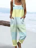 Women Striped Square Neck Sleeveless Casual Spring/Fall Bib Pants