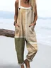Women Striped Square Neck Sleeveless Casual Spring/Fall Bib Pants